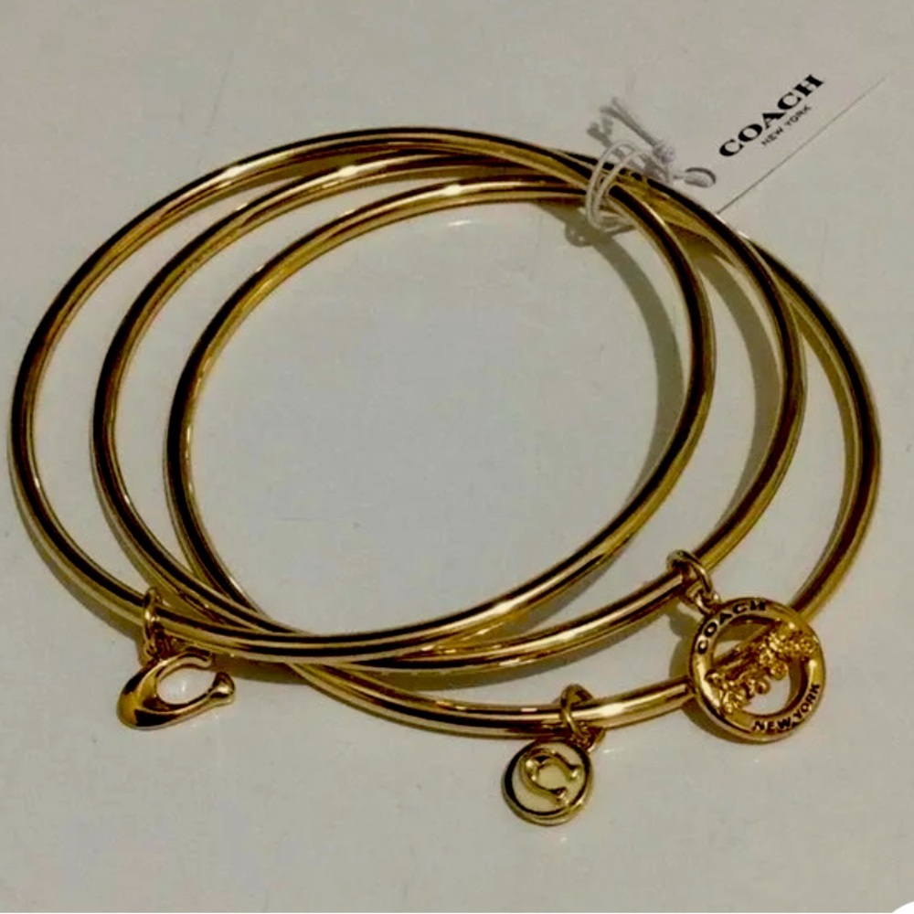 Auth NWT Coach 3 piece gold bangle bracelet set F76466